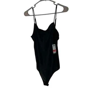 NWT Vera Moda Black Square Neck Spaghetti Strap Bodysuit Singlet Snaps Size L - Picture 1 of 7