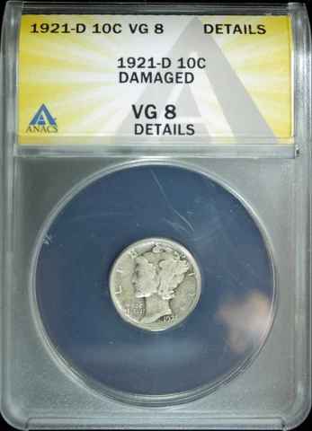 1921-D MERCURY DIME ANACS VG-8 DETAILS (2330222) Cover