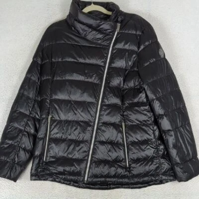 Abrigo acolchado con cremallera asimétrica negro DKNY para mujer talla L Foto 1 de 4