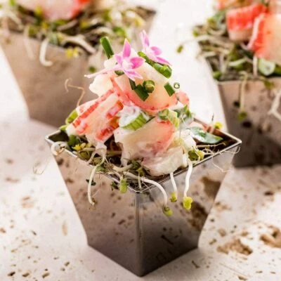 100 Silver Square Dessert Cups 2 oz Mini Kova Hard Plastic Catering Party 100 ct - Image 1 of 4