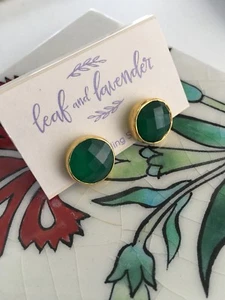 Leaf And Levander Silver Earrings Green Tourmaline 18K Gold Plated Retail $58 - Picture 1 of 7