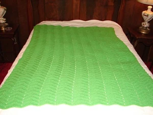 Handmade Handcrafted Green Crochet Afghan Throw Blanket - Picture 1 of 6