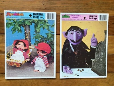 Lot Of 2 Vtg Whitman Frame Tray Puzzles MONCHHICHI & Sesame Street's THE COUNT - Image 1 of 2