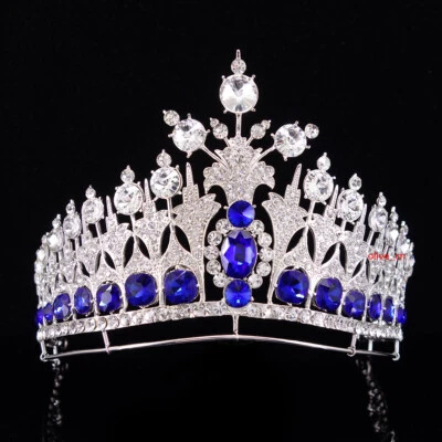 Tiara corona cristal azul grande de 10,5 cm de alto boda reina princesa para mujer Foto 1 de 4