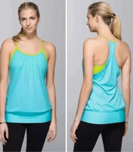 Lululemon Womens No Limits Practice Freely Workout Tank Top Blue & Green Size 10 - Picture 1 of 6