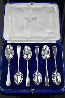 6 cucharas giratorias de cebada art nouveau de plata maciza de alta calidad de J Deakin 1906,:48 g Foto 1 de 4