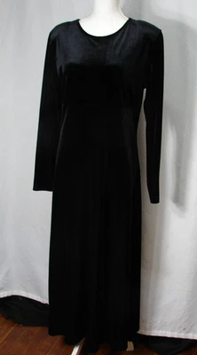 Vtg Jacqueline Ferrar Black Velvet  Maxi Dress Size 10 Long Sleeve Pull Over - Image 1 of 4