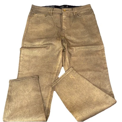 Pantalones de mezclilla para mujer Polo Ralph Lauren talla 12 dorados metálicos tiro alto ajustados elásticos al tobillo Foto 1 de 4