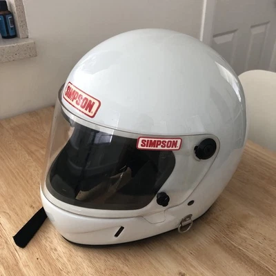 Simpson Snell Motorcycle Racing Track Helmet Vintage Full Face Visor White 7 1/2 - Image 1 of 4