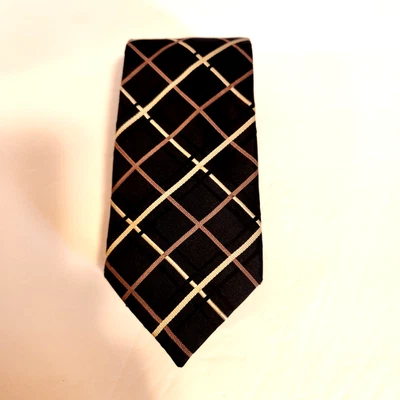 Corbata geométrica Alexander para hombre 100 % seda negra dorada Foto 1 de 2