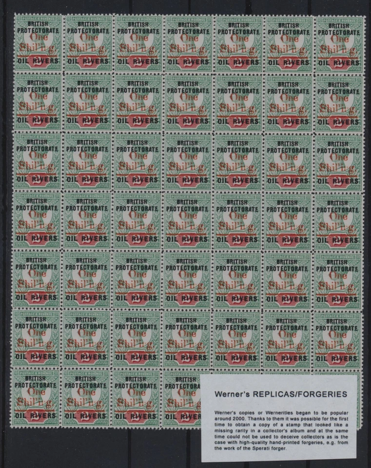 Hoja FALSIFICACIÓN - RÉPLICA DE WERNER - Ríos petrolíferos protectorado de la costa de Níger 1893 - 1s Foto 1 de 1