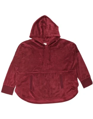 DKNY Womens Oversized Velour Hoodie Jumper UK 16 Large Burgundy Polyester AE15 - Image 1 of 3
