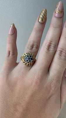 18K Blue Spinel Flower Cocktail Ring, Florentine Finish on Petals, Size 7.75 - Image 1 of 4