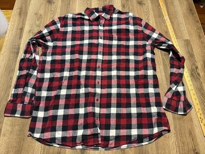 Croft & Barrow 衬衫男式 XXL 高红色黑色白色格子长袖纽扣 — 第 1/4 张图片