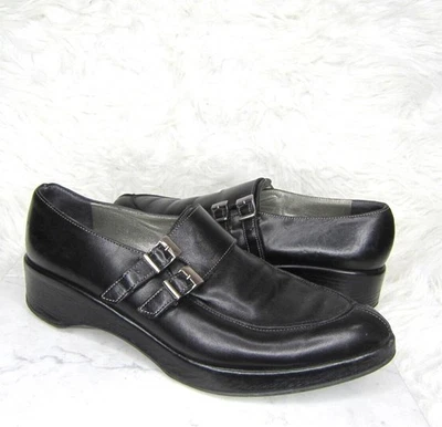 Zapatos Mocasines Robert Clergerie Paris Negros Doble Hebilla Tacón Cuña 5.5 UK 7.5 US Foto 1 de 4