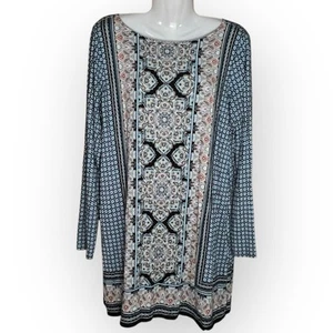 J Jill M Tunic Top Blue Floral Paisley Soft Stretch Shirt Mini Dress Bohemian - Picture 1 of 15