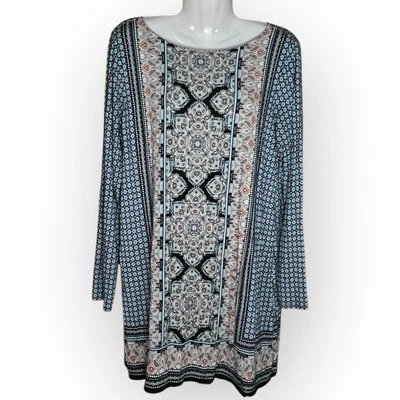 J Jill M Túnica Top Azul Floral Cachemira Suave Elastizado Camisa Mini Vestido Bohemio Foto 1 de 4