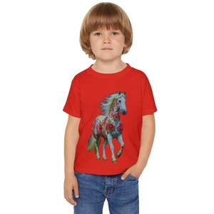 Cotton Red Unique Horse Gift Present Toddler T-shirt kid Boy Girl size 2T-6T - Picture 1 of 17
