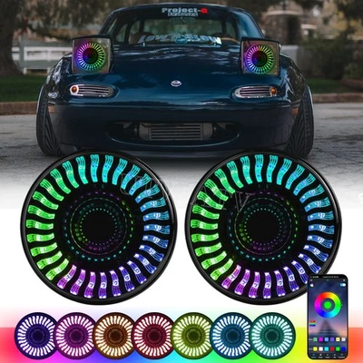 Combo de faros LED halo RGB de 7" persiguiendo DRL para Mazda Miata 1990-1997 Foto 1 de 4