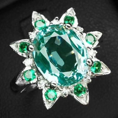 Anillos hechos a mano de plata de ley 925 de 3,35 quilates de turmalina Paraiba verde como nuevos talla 6 Foto 1 de 4