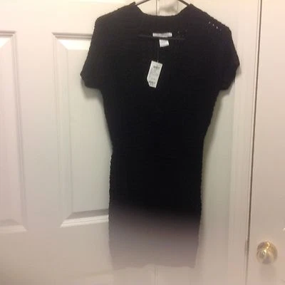 Vestido Suéter Charlotte Russe Negro/Top Acrílico Pequeño Cuello en V (Sobre Legging/Falda) Nuevo con Etiquetas Foto 1 de 4