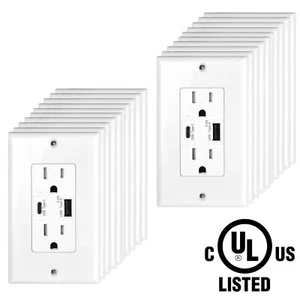 20 Packs 5.8A Dual USB Wall Outlet Socket Panel USB-C 15A AC Power Receptacle UL - Zdjęcie 1 z 12