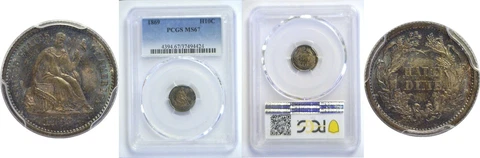 1869 Seated Liberty Half Dime PCGS MS-67 Cover