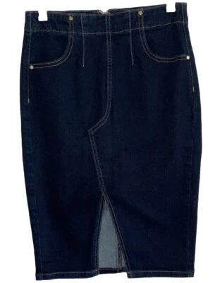 Guess Denim Jean Pencil Skirt Front Slit Dark Blue Gold Accents Women’s Sz XS - Image 1 of 4