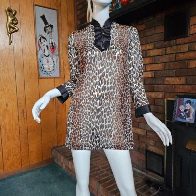 De Colección Años 60 Punk Pinup Leopardo Vanity Fair Camisón Top Mod Micro Mini Vestido 32 S/M Foto 1 de 4