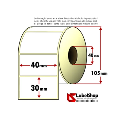 Rotolo da 1800 etichette adesive mm 40x30 Carta Vellum 1 pista anima 40 - Immagine 1 di 2