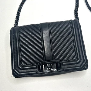 Bolso Bandolera REBECCA MINKOFF Chevron Cuero Acolchado LOVE Negro - Imagen 1 de 12