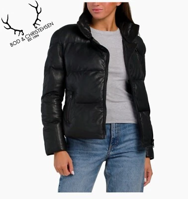 🔥$650 Chaqueta acolchada acolchada de cuero genuino negra S Bod & Christensen VICKY NUEVA CON ETIQUETAS Foto 1 de 4