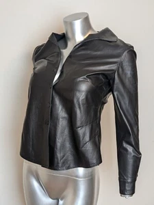 LAFAYETTE 148 Nueva York Camisa Top Blusa Abotonada Cuero Piel de Cordero Negra P6 - Imagen 1 de 12