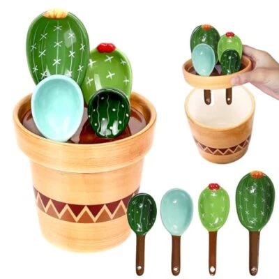 Cactus Measuring Spoons Set w/ Holder for Baking Salt Sugar Kitchen Accessories - Image 1 of 4