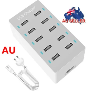 Multi Port USB Charger 50W 10 Port AC Adapter Wall USB Hub Fast Charging Station - Picture 1 of 7