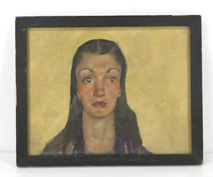 Vintage Professional Oil Painting on Artist Board of a Pensive Woman Under Glass - Picture 1 of 3