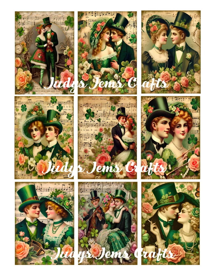(9) St. Patricks Day Couples Collage~Card Toppers or Pocket Pen Pal Swaps~#302N - Image 1 of 1