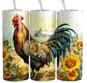 Rooster Chicken Chickens Sunflower 20oz Tumbler Insulated Travel Mug Cup - Picture 1 of 3