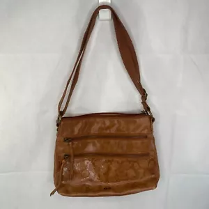 The Sak Embossed Floral Design Boho Brown Leather Crossbody Bag MSRP $450 - Picture 1 of 13