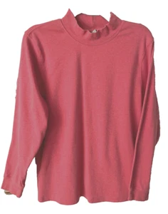 LL Bean Women's Shirt Medium Salmon Mock Turtleneck Long Sleeve Cotton - Picture 1 of 2