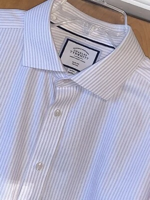 Рубашка на пуговицах мужская Charles Tyrwhitt 18-35 2XL розовая в полоску приталенная без утюга - Изображение 1 из 4