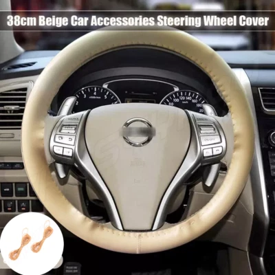 For Mercedes Benz Car DIY Perforated Steering Wheel Cover Leather Beige 15" - Image 1 of 4