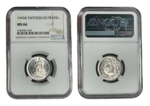 Switzerland, 1 Franc 1945B NGC MS66 Silver - Picture 1 of 5