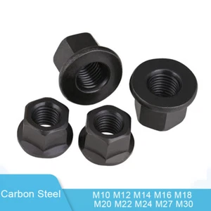 M10/M12-M30 Flange Nuts Hexagon Flanged Nut DIN 6923 Metric Black Carbon Steel - Picture 1 of 6