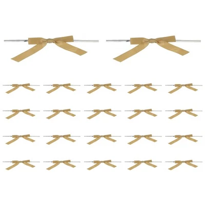 3" Satin Ribbon Bow, 100 Pcs Twist Tie Bows for DIY Party Craft Gift Gold Orange - Image 1 of 4