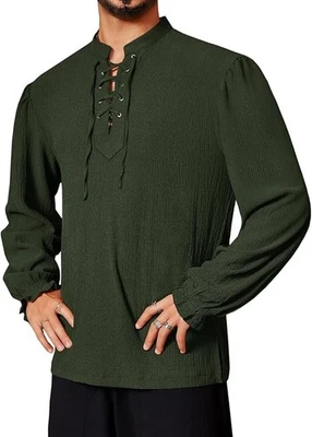 Camisa pirata medieval para hombre vikinga renacentista con cordones manga larga salón gótico... Foto 1 de 4