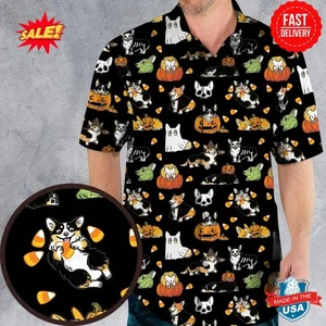 Spooky Frenchies Halloween Hawaiian Shirt - Picture 1 of 2