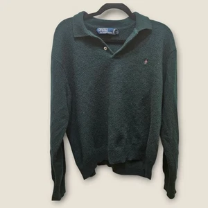 VTG Polo by Ralph Lauren XXL Green Wool Polo Shirt Sweater Pink Pony Logo - Picture 1 of 9