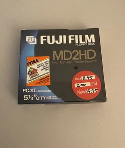 NEW 10 Fujifilm 5.25" Floppy Disks Pack MD2HD Double Sided High Density PC/AT - Afbeelding 1 van 2