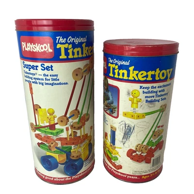 Vtg 1986 Playskool Tinkertoy Super Set & Big Builder Set Random Pieces in Each - Image 1 of 4